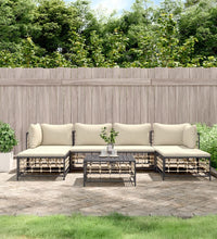 7-tlg. Garten-Lounge-Set mit Kissen Anthrazit Poly Rattan