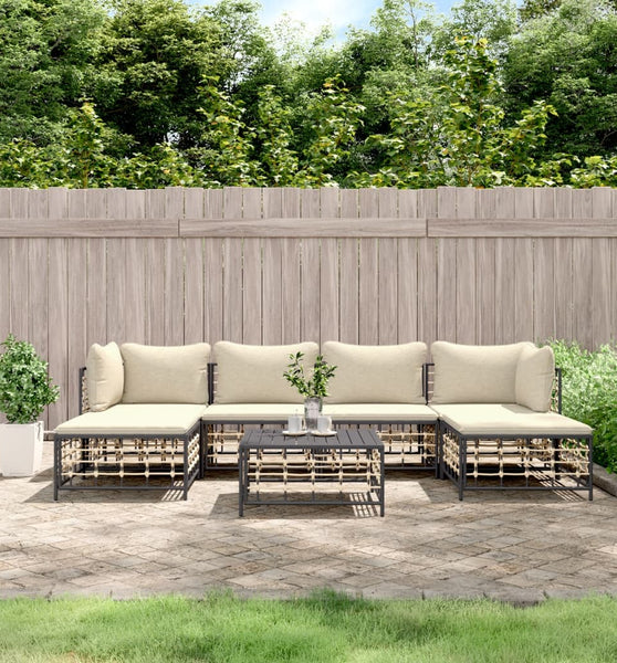 7-tlg. Garten-Lounge-Set mit Kissen Anthrazit Poly Rattan