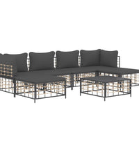 7-tlg. Garten-Lounge-Set mit Kissen Anthrazit Poly Rattan