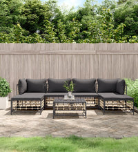 7-tlg. Garten-Lounge-Set mit Kissen Anthrazit Poly Rattan