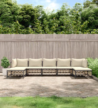 7-tlg. Garten-Lounge-Set mit Kissen Anthrazit Poly Rattan