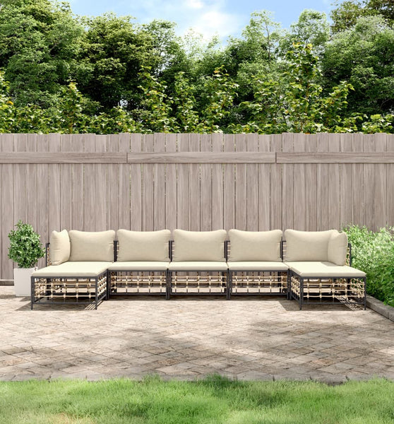 7-tlg. Garten-Lounge-Set mit Kissen Anthrazit Poly Rattan