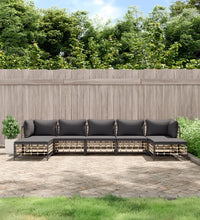 7-tlg. Garten-Lounge-Set mit Kissen Anthrazit Poly Rattan