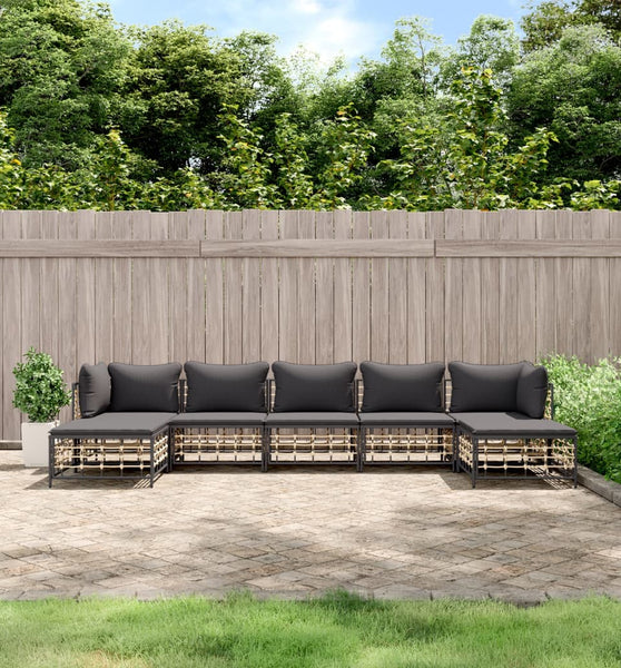 7-tlg. Garten-Lounge-Set mit Kissen Anthrazit Poly Rattan