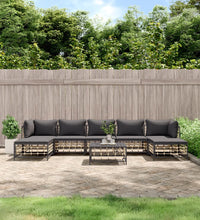 8-tlg. Garten-Lounge-Set mit Kissen Anthrazit Poly Rattan