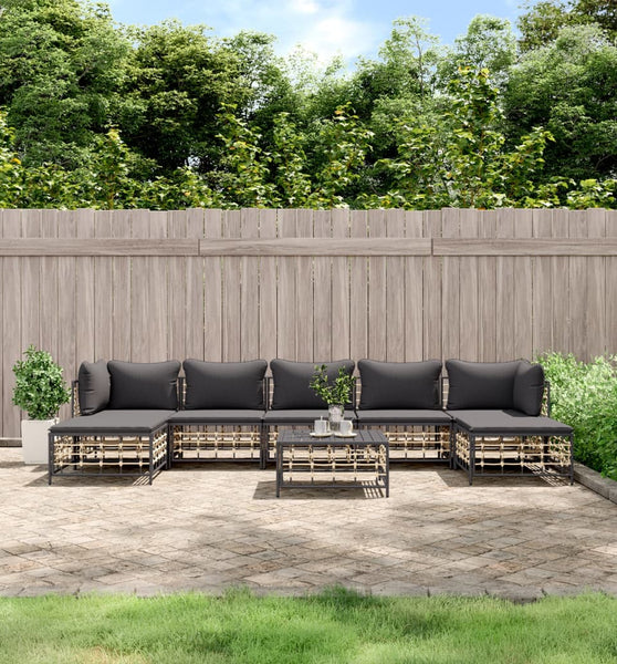 8-tlg. Garten-Lounge-Set mit Kissen Anthrazit Poly Rattan