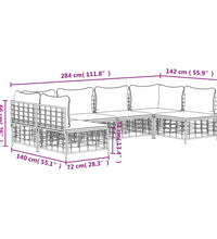 6-tlg. Garten-Lounge-Set mit Kissen Anthrazit Poly Rattan