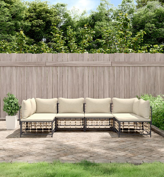 6-tlg. Garten-Lounge-Set mit Kissen Anthrazit Poly Rattan