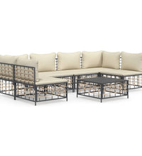 7-tlg. Garten-Lounge-Set mit Kissen Anthrazit Poly Rattan