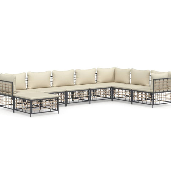 8-tlg. Garten-Lounge-Set mit Kissen Anthrazit Poly Rattan