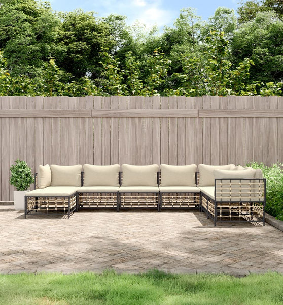 8-tlg. Garten-Lounge-Set mit Kissen Anthrazit Poly Rattan