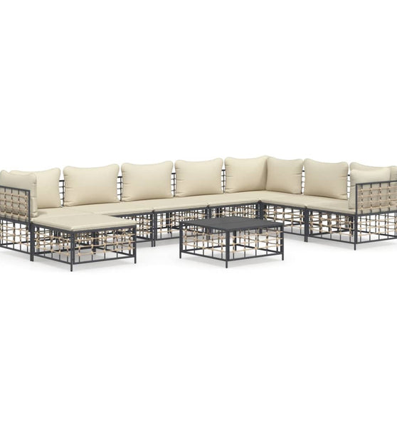 9-tlg. Garten-Lounge-Set mit Kissen Anthrazit Poly Rattan