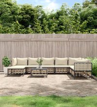 9-tlg. Garten-Lounge-Set mit Kissen Anthrazit Poly Rattan