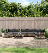 9-tlg. Garten-Lounge-Set mit Kissen Anthrazit Poly Rattan