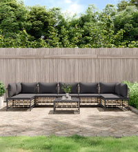 8-tlg. Garten-Lounge-Set mit Kissen Anthrazit Poly Rattan