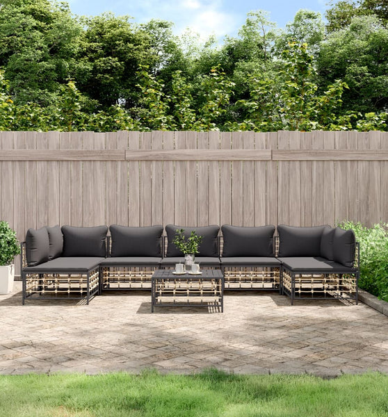 8-tlg. Garten-Lounge-Set mit Kissen Anthrazit Poly Rattan