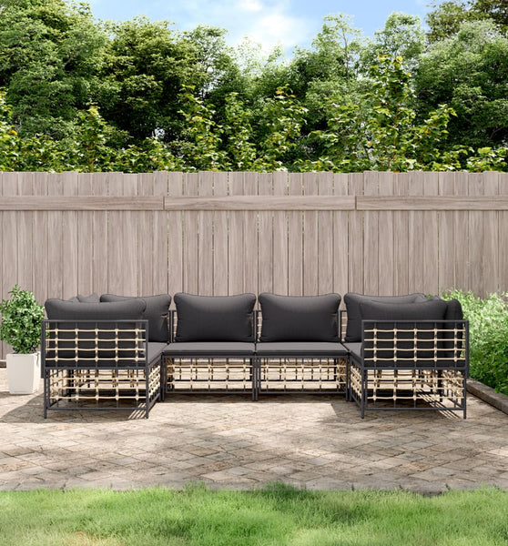 6-tlg. Garten-Lounge-Set mit Kissen Anthrazit Poly Rattan