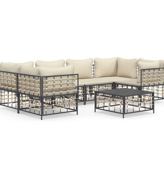 7-tlg. Garten-Lounge-Set mit Kissen Anthrazit Poly Rattan