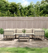 7-tlg. Garten-Lounge-Set mit Kissen Anthrazit Poly Rattan