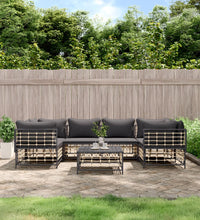 7-tlg. Garten-Lounge-Set mit Kissen Anthrazit Poly Rattan