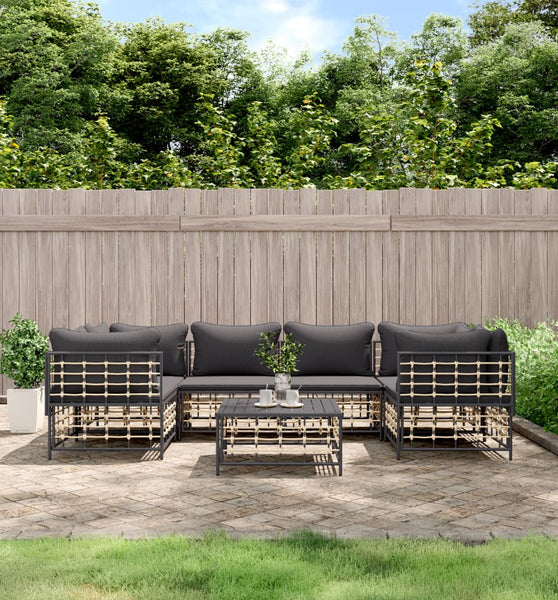 7-tlg. Garten-Lounge-Set mit Kissen Anthrazit Poly Rattan