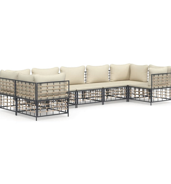 7-tlg. Garten-Lounge-Set mit Kissen Anthrazit Poly Rattan