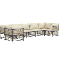 7-tlg. Garten-Lounge-Set mit Kissen Anthrazit Poly Rattan