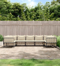 7-tlg. Garten-Lounge-Set mit Kissen Anthrazit Poly Rattan