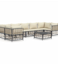 8-tlg. Garten-Lounge-Set mit Kissen Anthrazit Poly Rattan