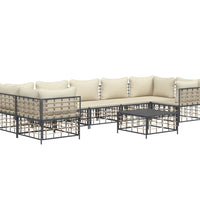 8-tlg. Garten-Lounge-Set mit Kissen Anthrazit Poly Rattan