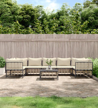 8-tlg. Garten-Lounge-Set mit Kissen Anthrazit Poly Rattan