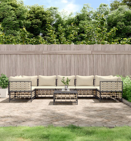 8-tlg. Garten-Lounge-Set mit Kissen Anthrazit Poly Rattan