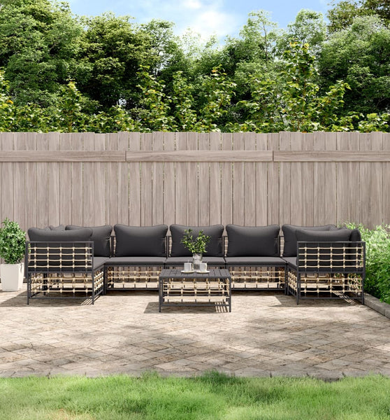 8-tlg. Garten-Lounge-Set mit Kissen Anthrazit Poly Rattan