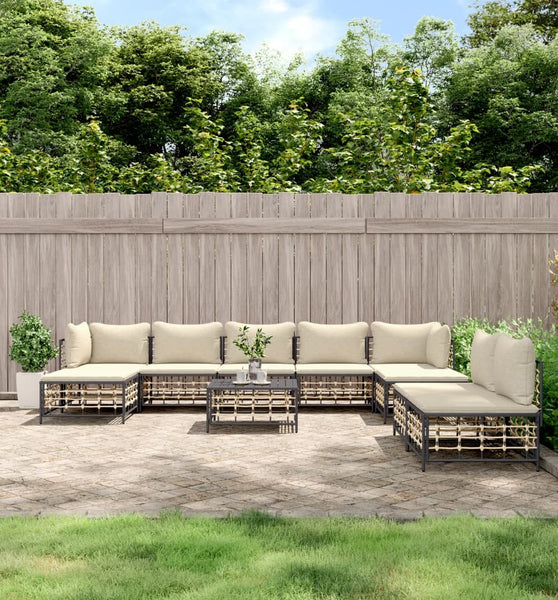 10-tlg. Garten-Lounge-Set mit Kissen Anthrazit Poly Rattan