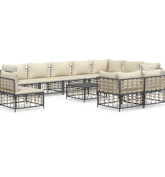 11-tlg. Garten-Lounge-Set mit Kissen Anthrazit Poly Rattan