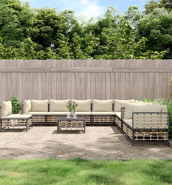 11-tlg. Garten-Lounge-Set mit Kissen Anthrazit Poly Rattan