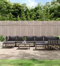 10-tlg. Garten-Lounge-Set mit Kissen Anthrazit Poly Rattan