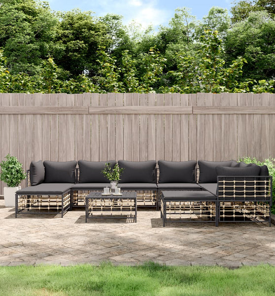 10-tlg. Garten-Lounge-Set mit Kissen Anthrazit Poly Rattan