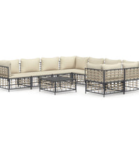 9-tlg. Garten-Lounge-Set mit Kissen Anthrazit Poly Rattan