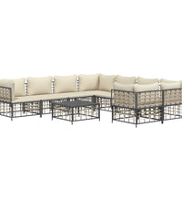 9-tlg. Garten-Lounge-Set mit Kissen Anthrazit Poly Rattan