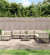 9-tlg. Garten-Lounge-Set mit Kissen Anthrazit Poly Rattan