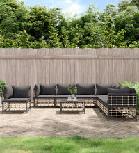 9-tlg. Garten-Lounge-Set mit Kissen Anthrazit Poly Rattan