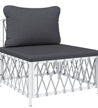 7-tlg. Garten-Lounge-Set mit Kissen Weiß Stahl