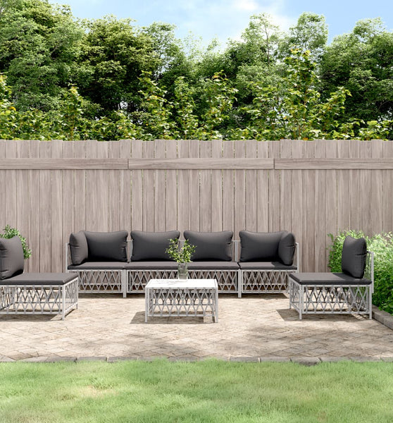 7-tlg. Garten-Lounge-Set mit Kissen Weiß Stahl