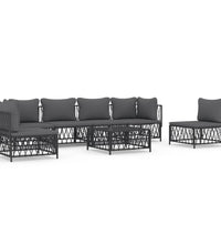7-tlg. Garten-Lounge-Set mit Kissen Anthrazit Stahl