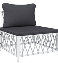 7-tlg. Garten-Lounge-Set mit Kissen Weiß Stahl