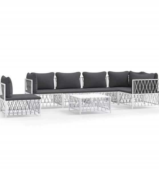 7-tlg. Garten-Lounge-Set mit Kissen Weiß Stahl