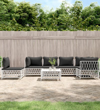 7-tlg. Garten-Lounge-Set mit Kissen Weiß Stahl