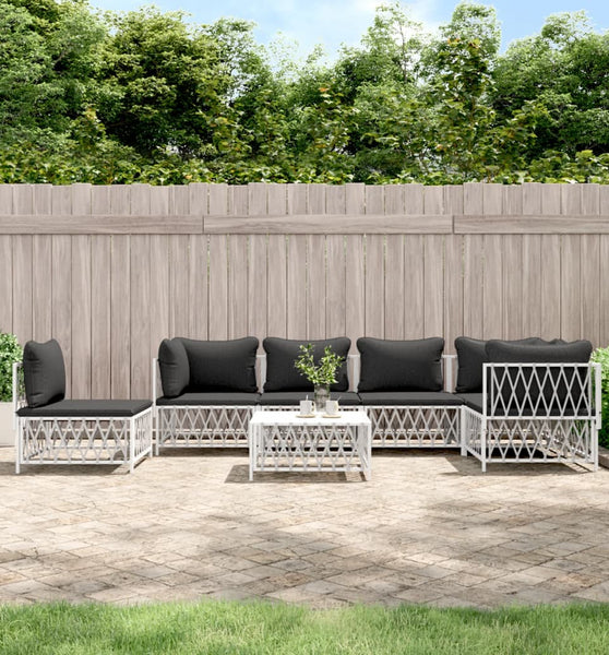 7-tlg. Garten-Lounge-Set mit Kissen Weiß Stahl