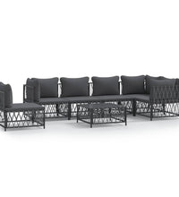 7-tlg. Garten-Lounge-Set mit Kissen Anthrazit Stahl